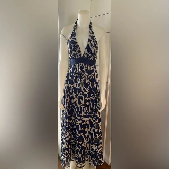 BCBGMaxAzria | Dresses | Bcbg Maxazria Midnight Blue Silk Halter Maxi Dress  | Poshmark
